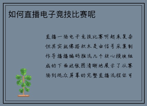 如何直播电子竞技比赛呢